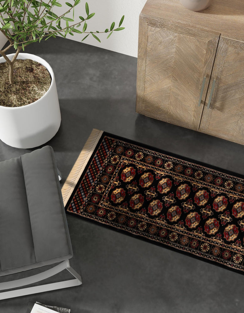Samarkand Elegance Collection Area Rug - Margilan (Black) Runner Black lifestyle 44