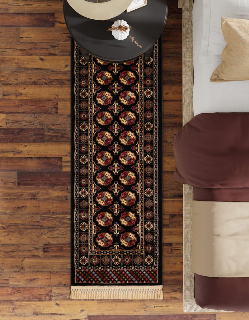Samarkand Elegance Collection Area Rug - Margilan (Black) Runner Black lifestyle 83
