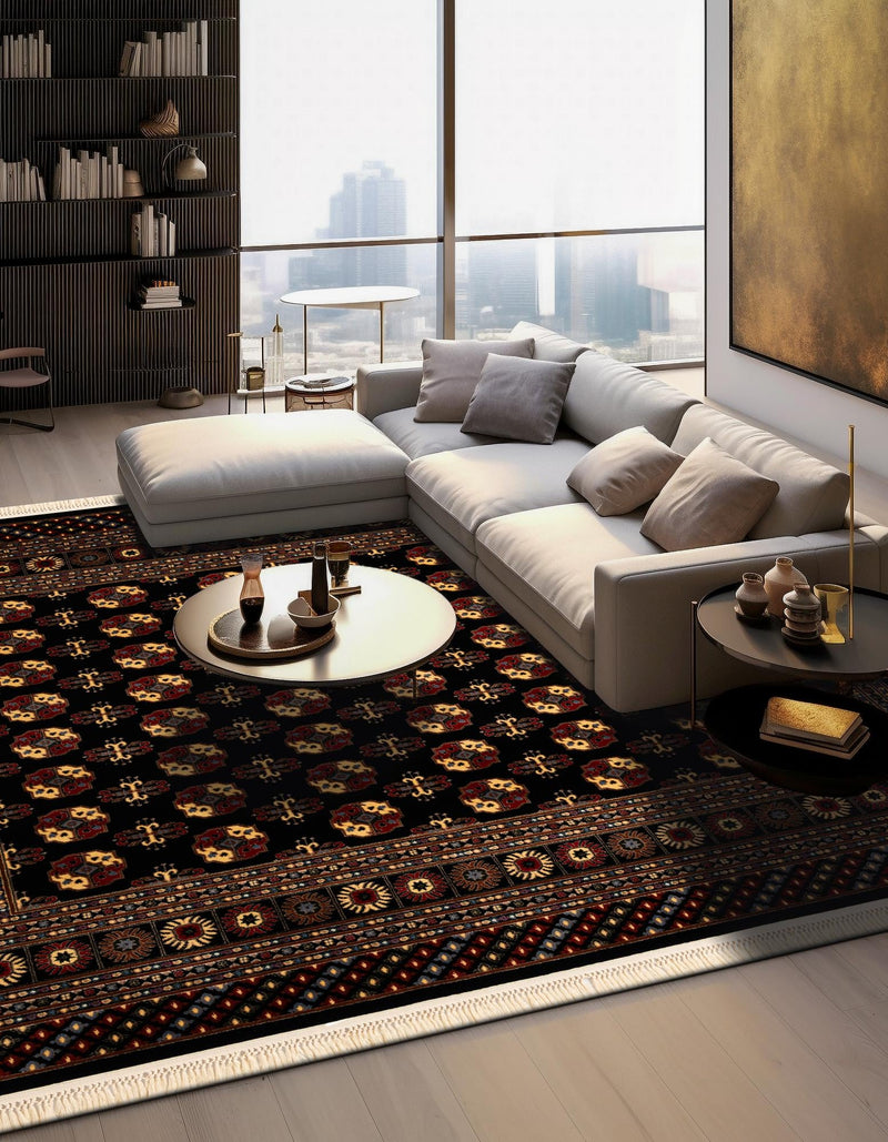 Samarkand Elegance Collection Area Rug - Margilan (Black) Square Black lifestyle 27