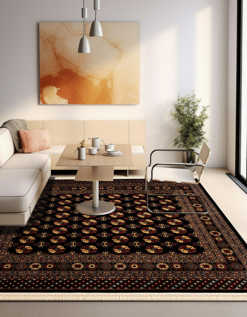 Samarkand Elegance Collection Area Rug - Margilan (Black) Square Black lifestyle 30