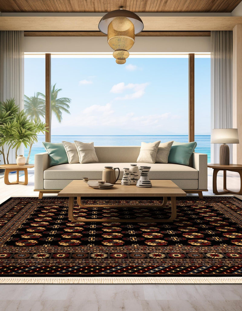 Samarkand Elegance Collection Area Rug - Margilan (Black) Square Black lifestyle 33