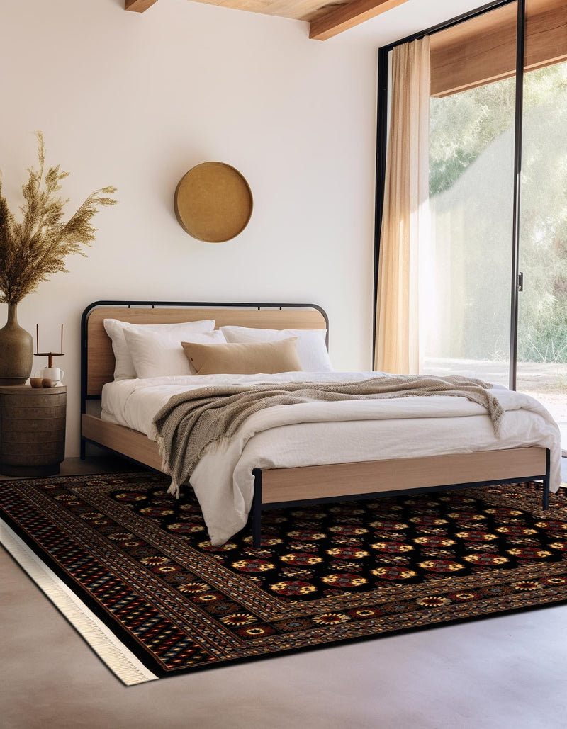 Samarkand Elegance Collection Area Rug - Margilan (Black) Square Black lifestyle 36