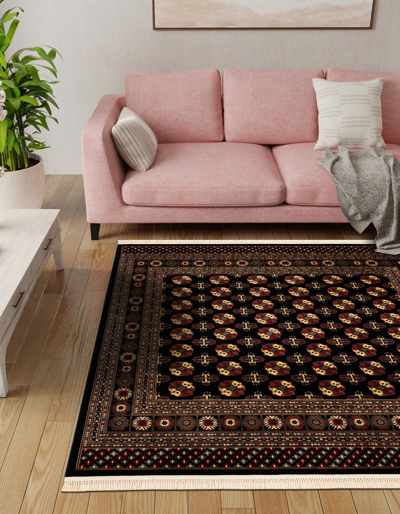Samarkand Elegance Collection Area Rug - Margilan (Black) Square Black lifestyle 39