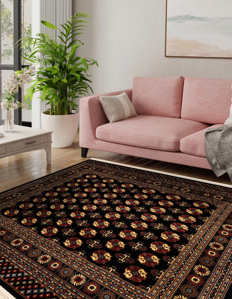 Samarkand Elegance Collection Area Rug - Margilan (Black) Square Black lifestyle 45