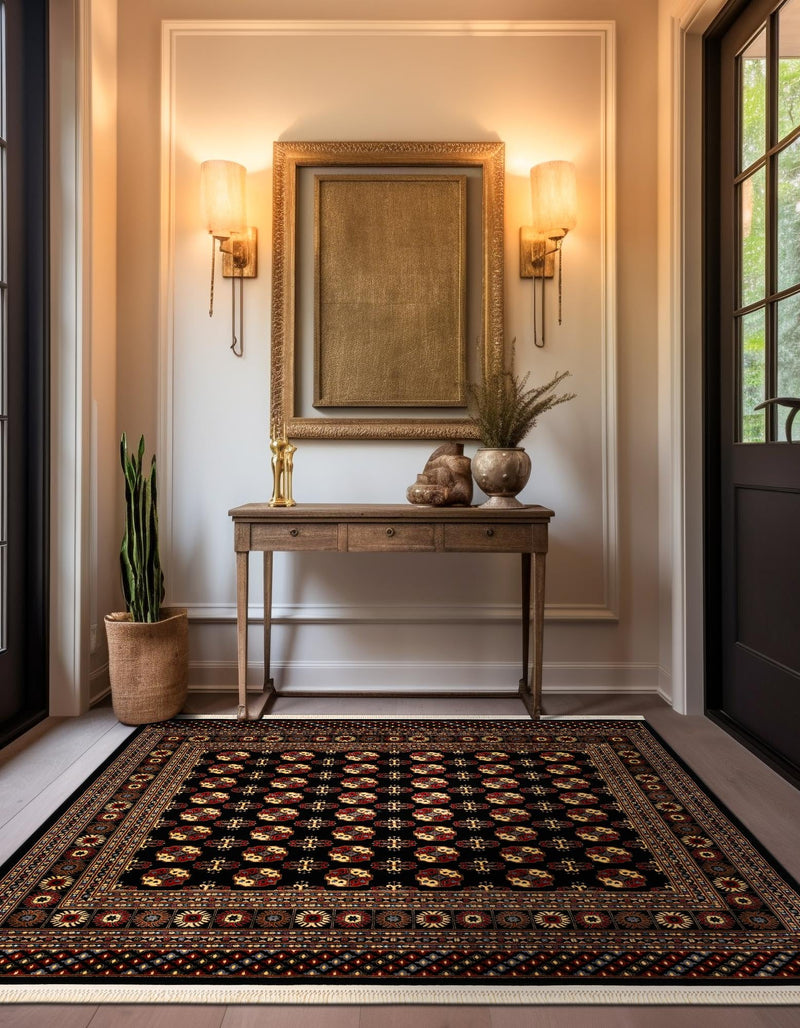 Samarkand Elegance Collection Area Rug - Margilan (Black) Square Black lifestyle 48