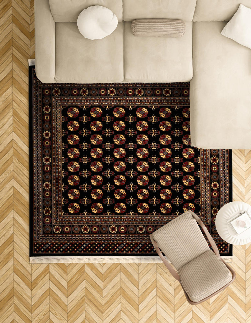 Samarkand Elegance Collection Area Rug - Margilan (Black) Square Black lifestyle 84