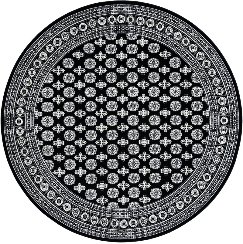 Samarkand Elegance Collection Area Rug - Margilan (Black and White) Round Black and White lifestyle 42