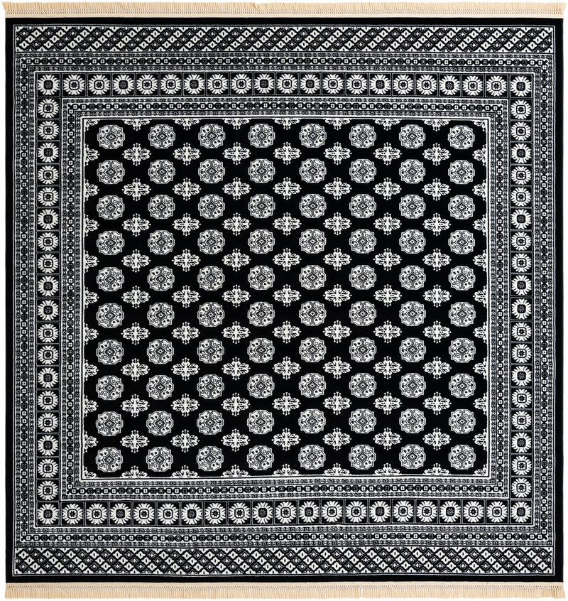 Samarkand Elegance Collection Area Rug - Margilan (Black and White) Square Black and White lifestyle 44