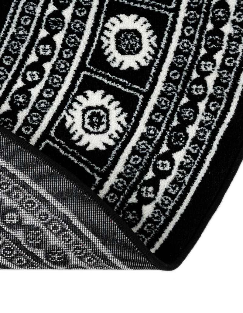 Samarkand Elegance Collection Area Rug - Margilan (Black and White) Round Black and White lifestyle 85