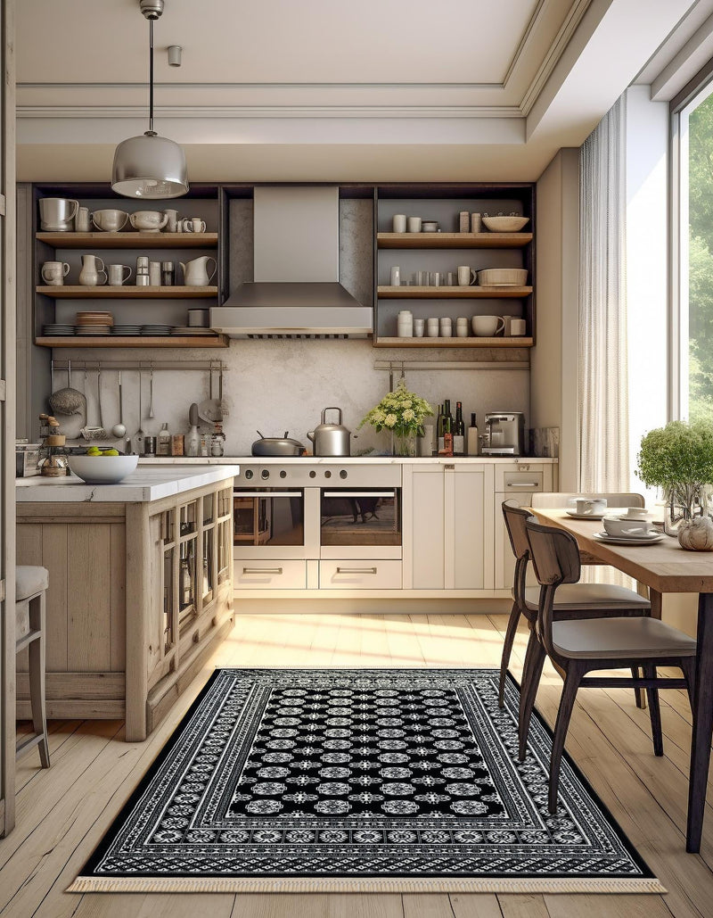 Samarkand Elegance Collection Area Rug - Margilan (Black and White) Rectangle Black and White lifestyle 7