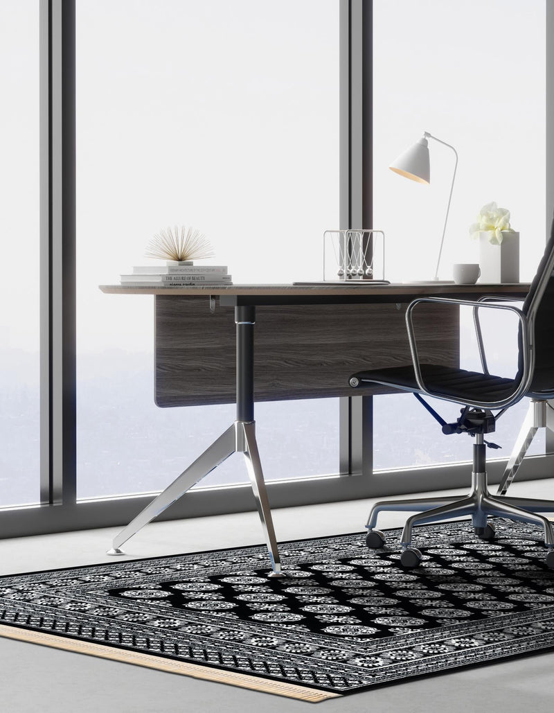 Samarkand Elegance Collection Area Rug - Margilan (Black and White) Rectangle Black and White lifestyle 11