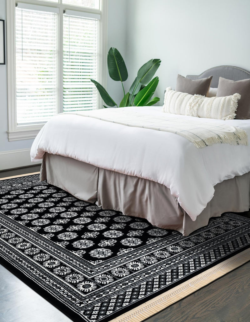 Samarkand Elegance Collection Area Rug - Margilan (Black and White) Rectangle Black and White lifestyle 13