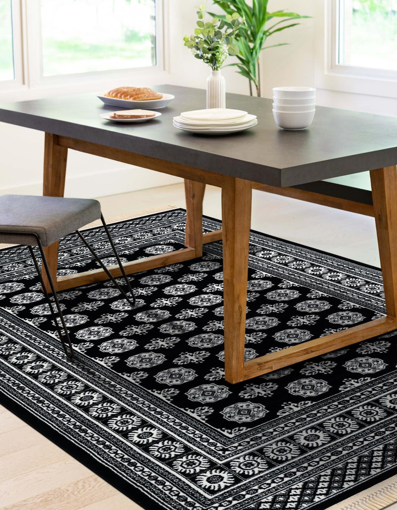 Samarkand Elegance Collection Area Rug - Margilan (Black and White) Rectangle Black and White lifestyle 19