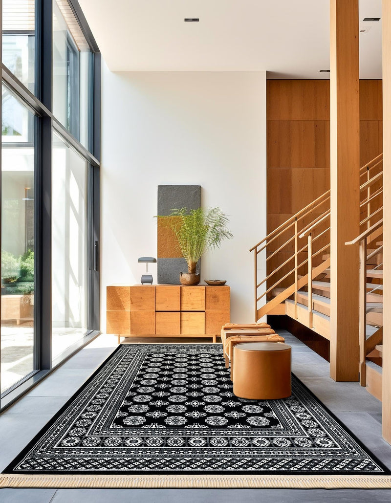 Samarkand Elegance Collection Area Rug - Margilan (Black and White) Rectangle Black and White lifestyle 20
