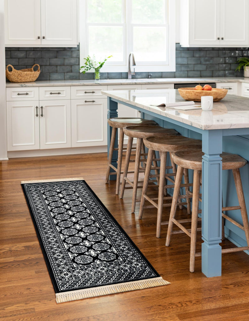 Samarkand Elegance Collection Area Rug - Margilan (Black and White) Runner Black and White lifestyle 46
