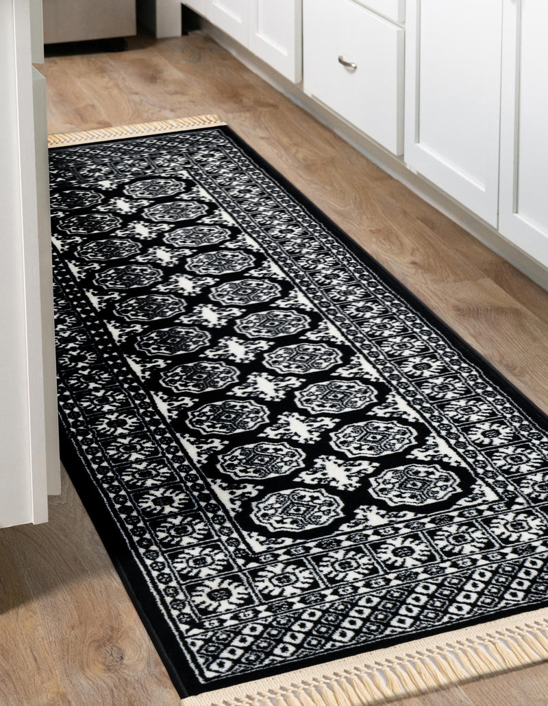 Samarkand Elegance Collection Area Rug - Margilan (Black and White) Runner Black and White lifestyle 49