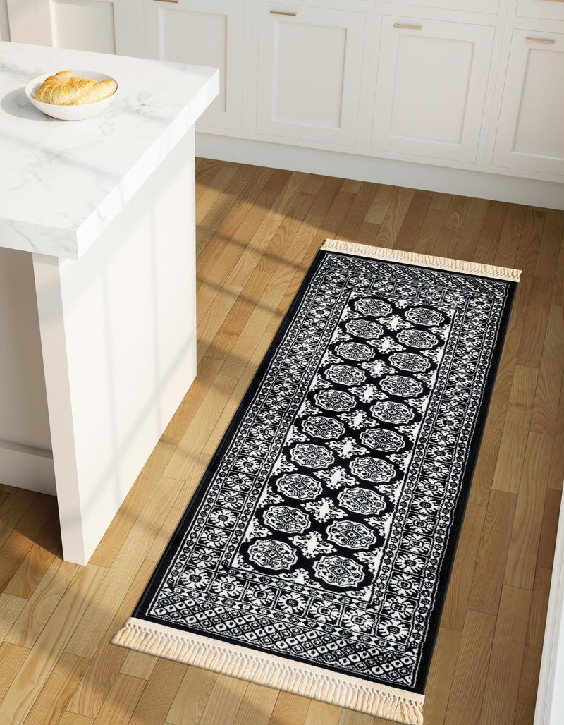 Samarkand Elegance Collection Area Rug - Margilan (Black and White) Runner Black and White lifestyle 52