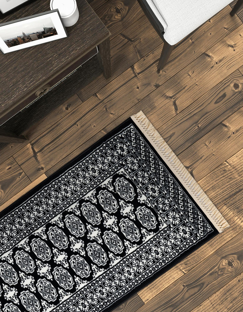 Samarkand Elegance Collection Area Rug - Margilan (Black and White) Runner Black and White lifestyle 55