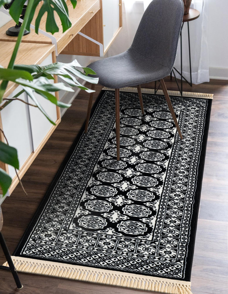 Samarkand Elegance Collection Area Rug - Margilan (Black and White) Runner Black and White lifestyle 61