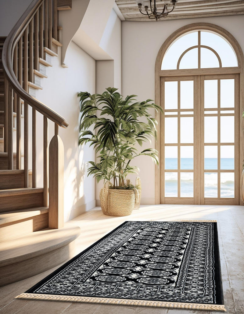 Samarkand Elegance Collection Area Rug - Margilan (Black and White) Runner Black and White lifestyle 67