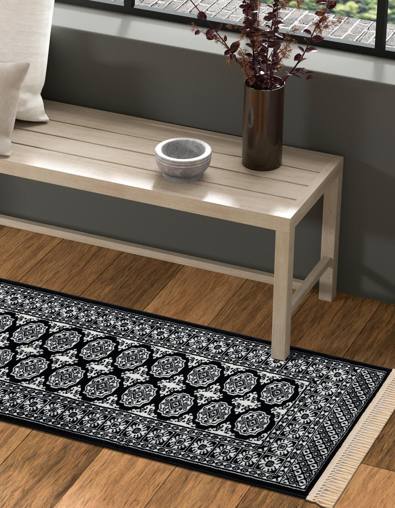 Samarkand Elegance Collection Area Rug - Margilan (Black and White) Runner Black and White lifestyle 70