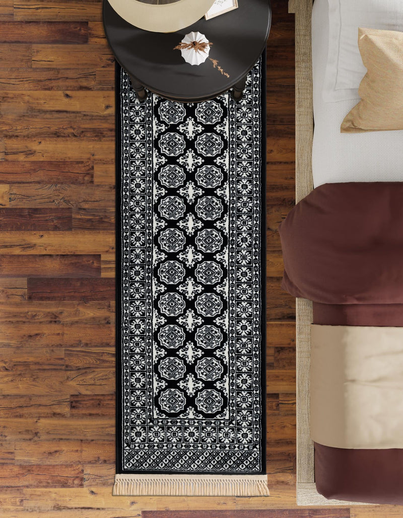 Samarkand Elegance Collection Area Rug - Margilan (Black and White) Runner Black and White lifestyle 104