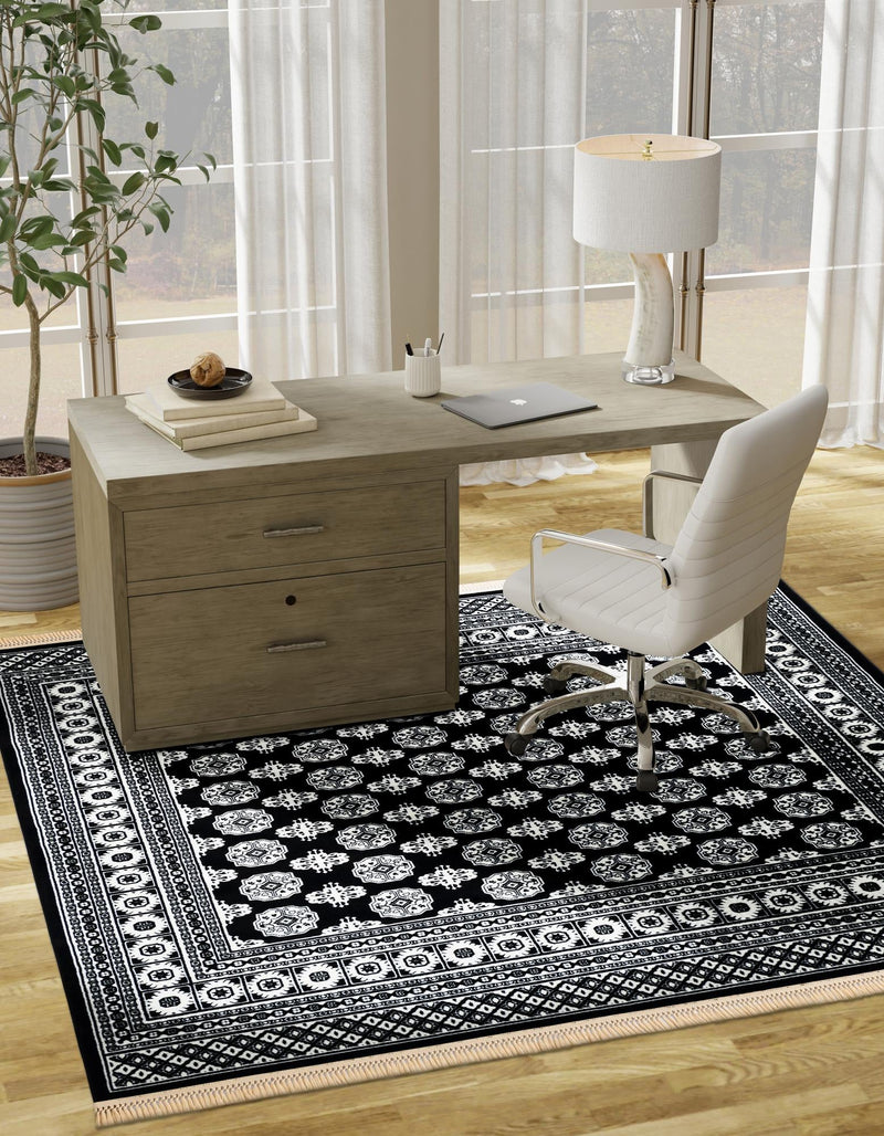 Samarkand Elegance Collection Area Rug - Margilan (Black and White) Square Black and White lifestyle 47