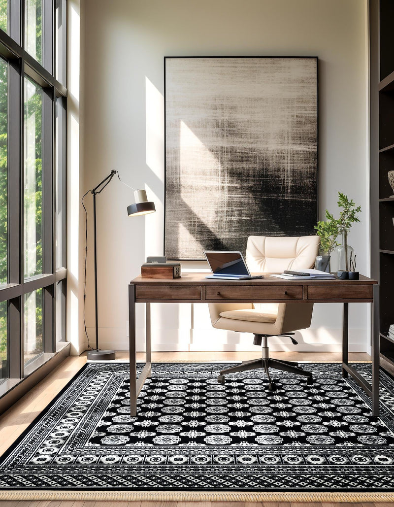 Samarkand Elegance Collection Area Rug - Margilan (Black and White) Square Black and White lifestyle 50