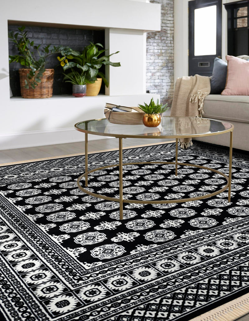 Samarkand Elegance Collection Area Rug - Margilan (Black and White) Square Black and White lifestyle 53