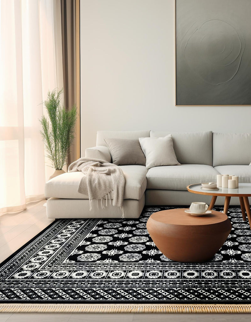 Samarkand Elegance Collection Area Rug - Margilan (Black and White) Square Black and White lifestyle 59