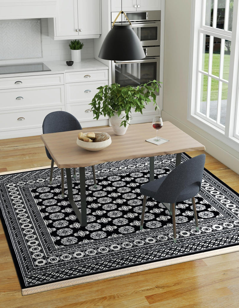 Samarkand Elegance Collection Area Rug - Margilan (Black and White) Square Black and White lifestyle 62