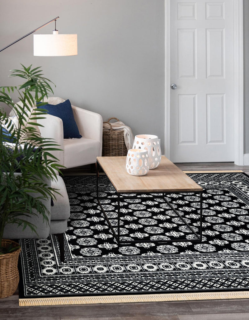 Samarkand Elegance Collection Area Rug - Margilan (Black and White) Square Black and White lifestyle 65
