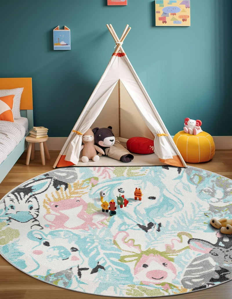 Playful Patterns Collection Area Rug - Splash Round Multi lifestyle 28