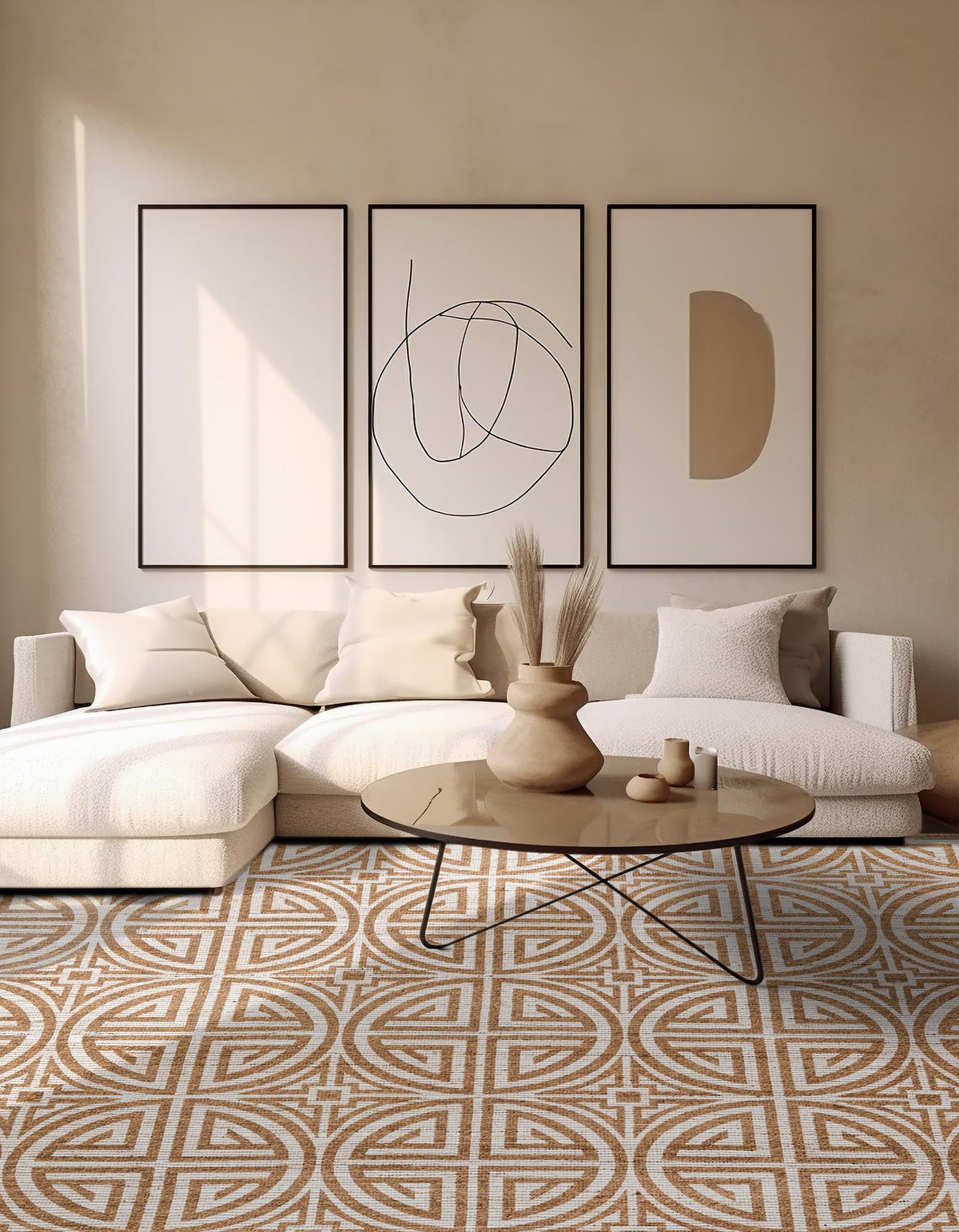 Savannah Threads Collection Area Rug - Thar Square Light Brown and Ivory lifestyle 161
