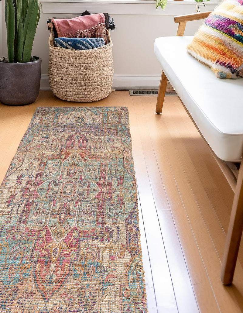 Desert Weave Jute Collection Area Rug - Karoo Runner Antique Red and Blue lifestyle 34