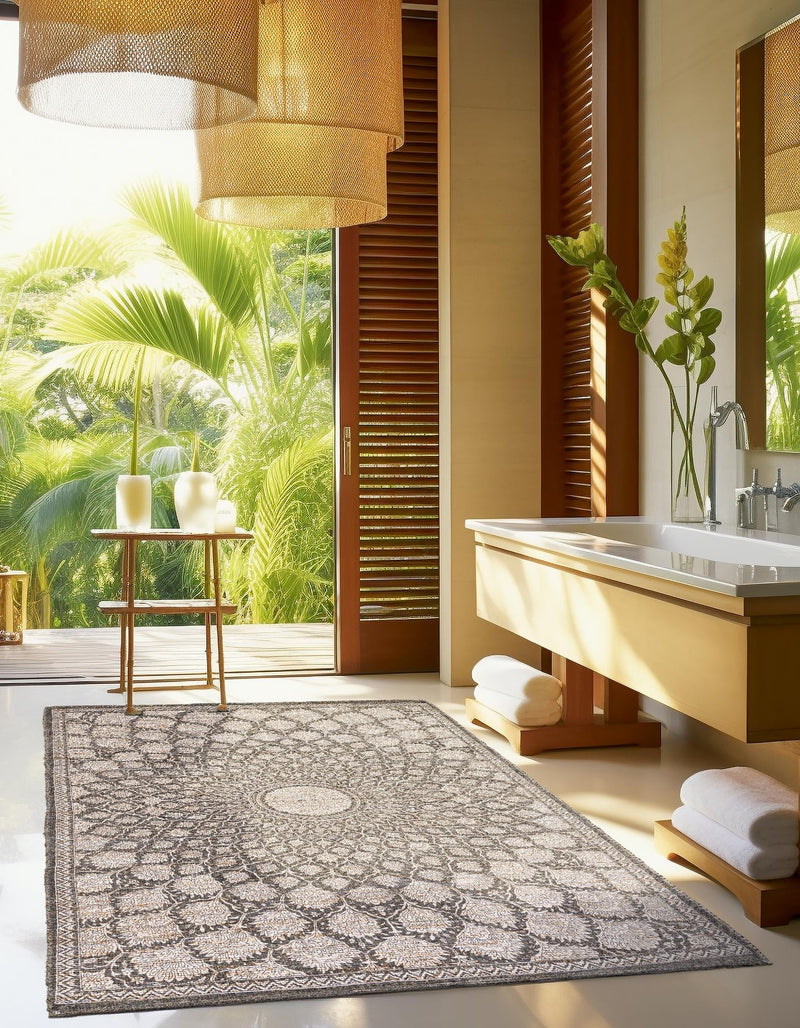 Desert Weave Jute Collection Area Rug - Serengeti Rectangle Charcoal and Ivory lifestyle 8