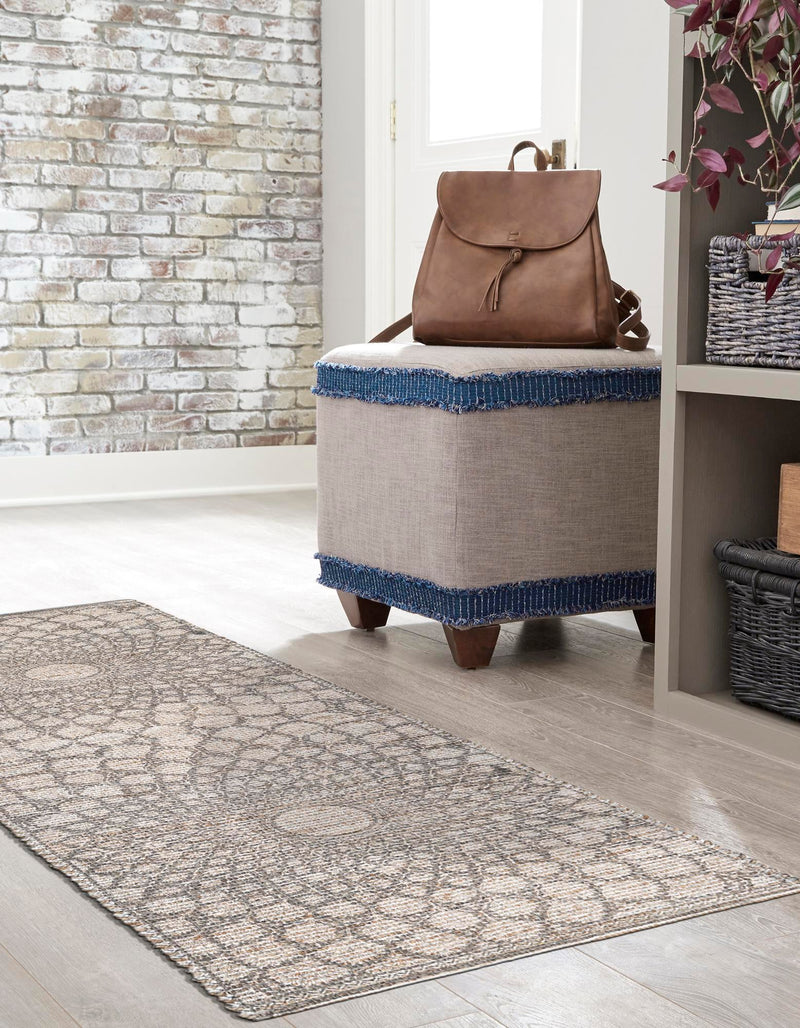 Desert Weave Jute Collection Area Rug - Serengeti Runner Charcoal and Ivory lifestyle 38