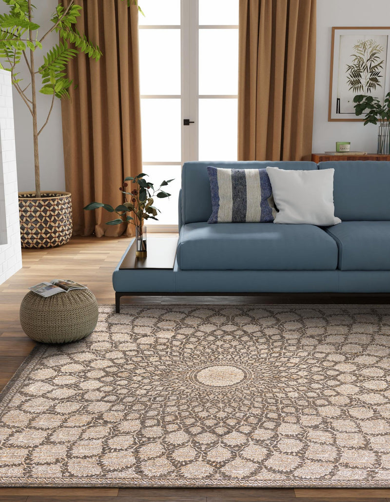 Desert Weave Jute Collection Area Rug - Serengeti Square Charcoal and Ivory lifestyle 25
