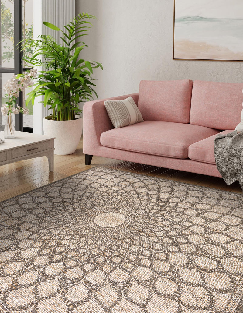 Desert Weave Jute Collection Area Rug - Serengeti Square Charcoal and Ivory lifestyle 31