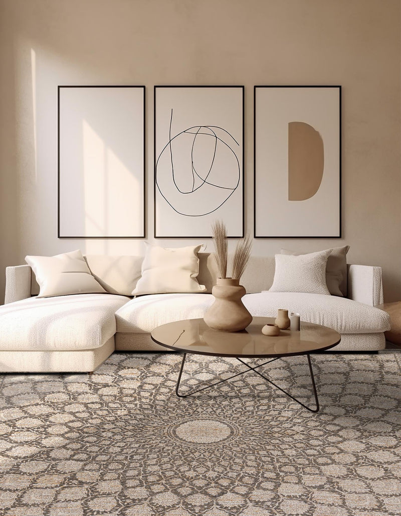 Desert Weave Jute Collection Area Rug - Serengeti Square Charcoal and Ivory lifestyle 35