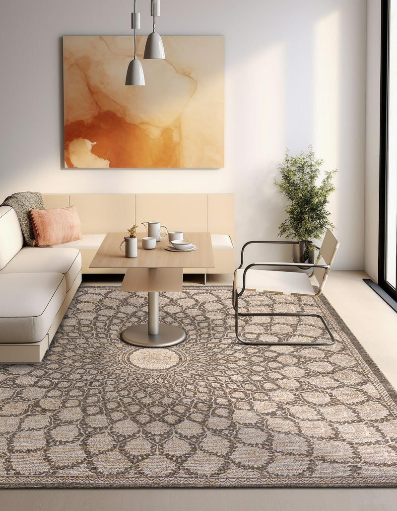 Desert Weave Jute Collection Area Rug - Serengeti Square Charcoal and Ivory lifestyle 37
