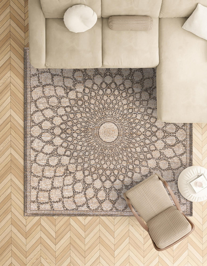 Desert Weave Jute Collection Area Rug - Serengeti Square Charcoal and Ivory lifestyle 43