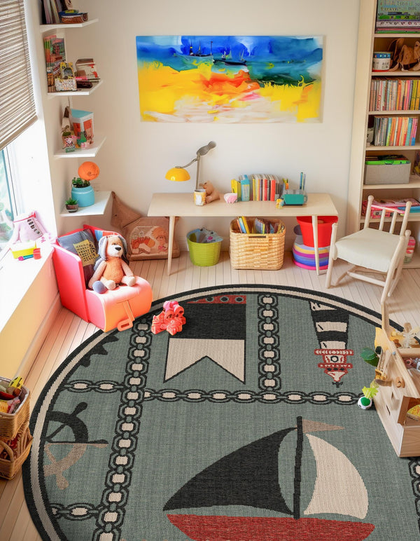 Seaside Haven Rugs Collection Area Rug - Anchorage Round Blue lifestyle 53