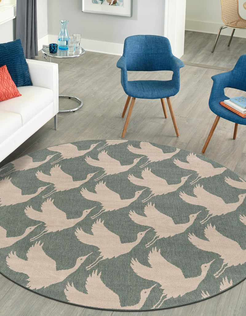 Seaside Haven Rugs Collection Area Rug - Pelican Round Stone Blue lifestyle 47