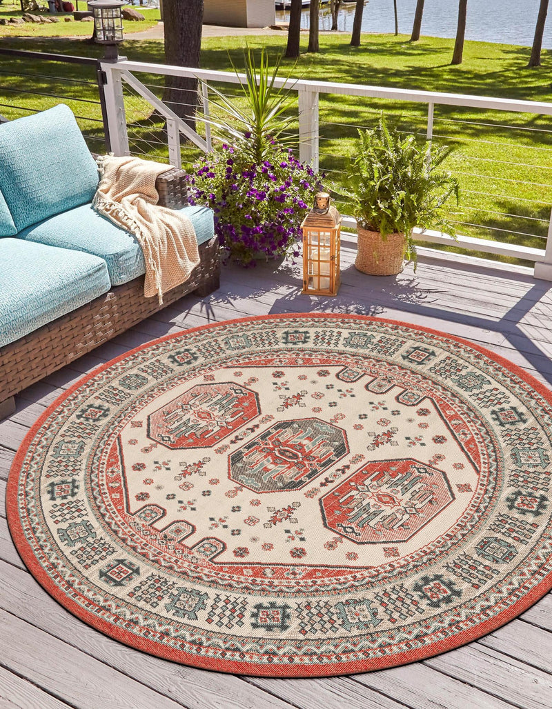 Patio Heritage Collection Area Rug - Veranda Round Multi lifestyle 13