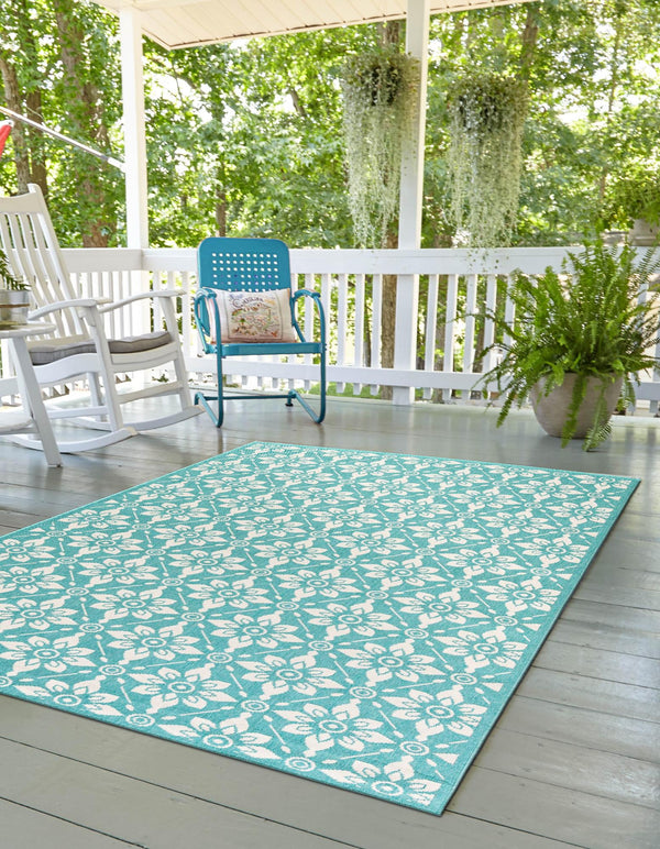 Seaside Lattice Collection Area Rug - Whitby Rectangle Teal Main
