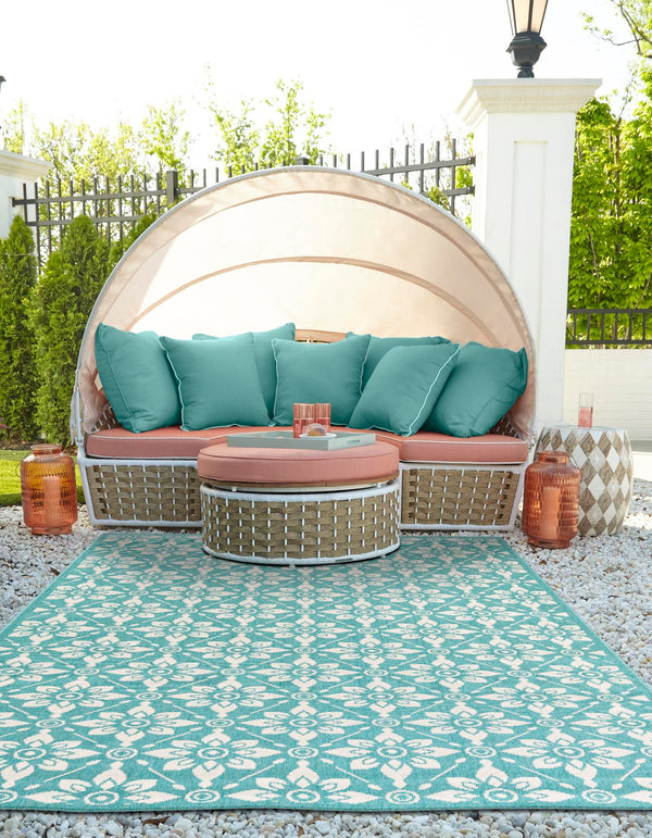 Seaside Lattice Collection Area Rug - Whitby Rectangle Teal lifestyle 11