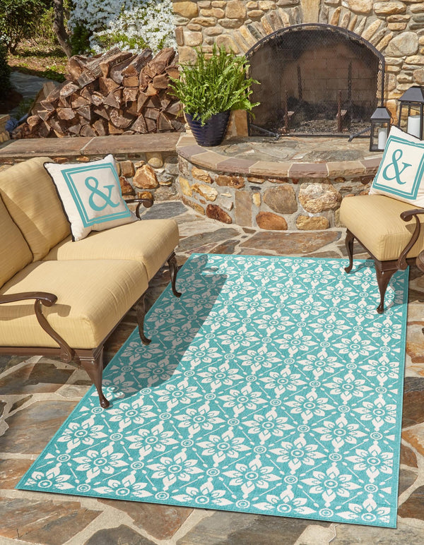 Seaside Lattice Collection Area Rug - Whitby Rectangle Teal lifestyle 21