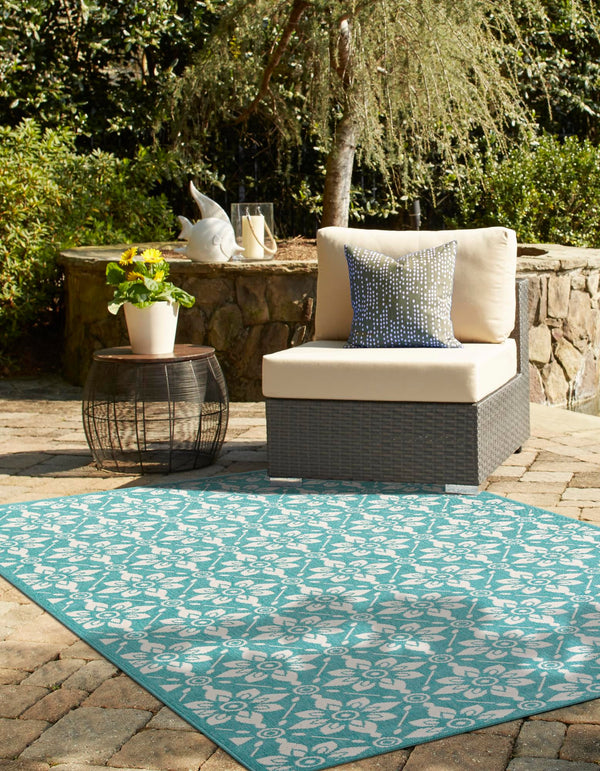 Seaside Lattice Collection Area Rug - Whitby Rectangle Teal lifestyle 31