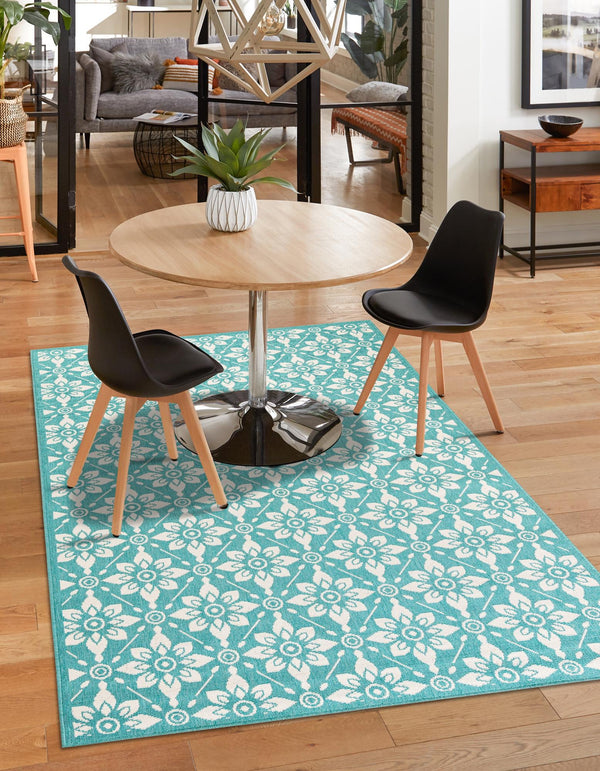 Seaside Lattice Collection Area Rug - Whitby Rectangle Teal lifestyle 36